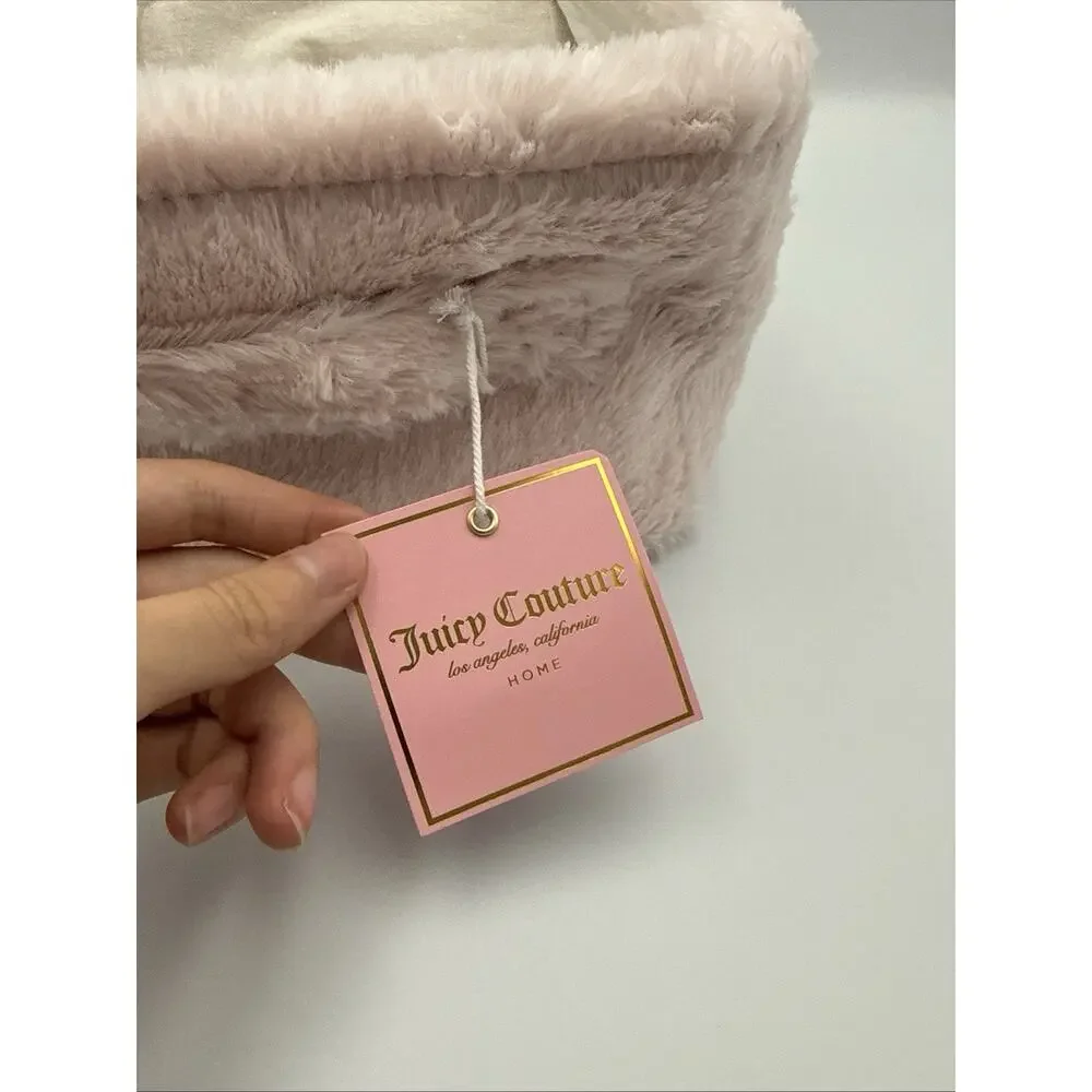 Juicy Couture Home Pink Faux Fur Storage Basket Bin Gold Heart NWT